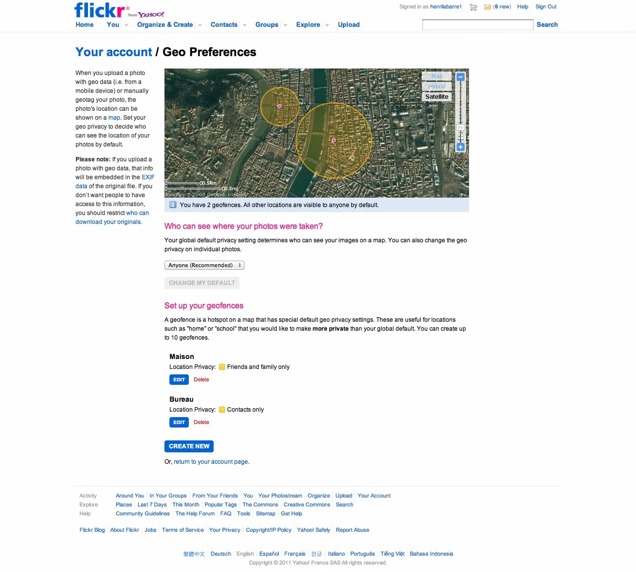 Your account-Geo Preferences Flickr lance Geofences, la géolocalisation des droits — photo 2