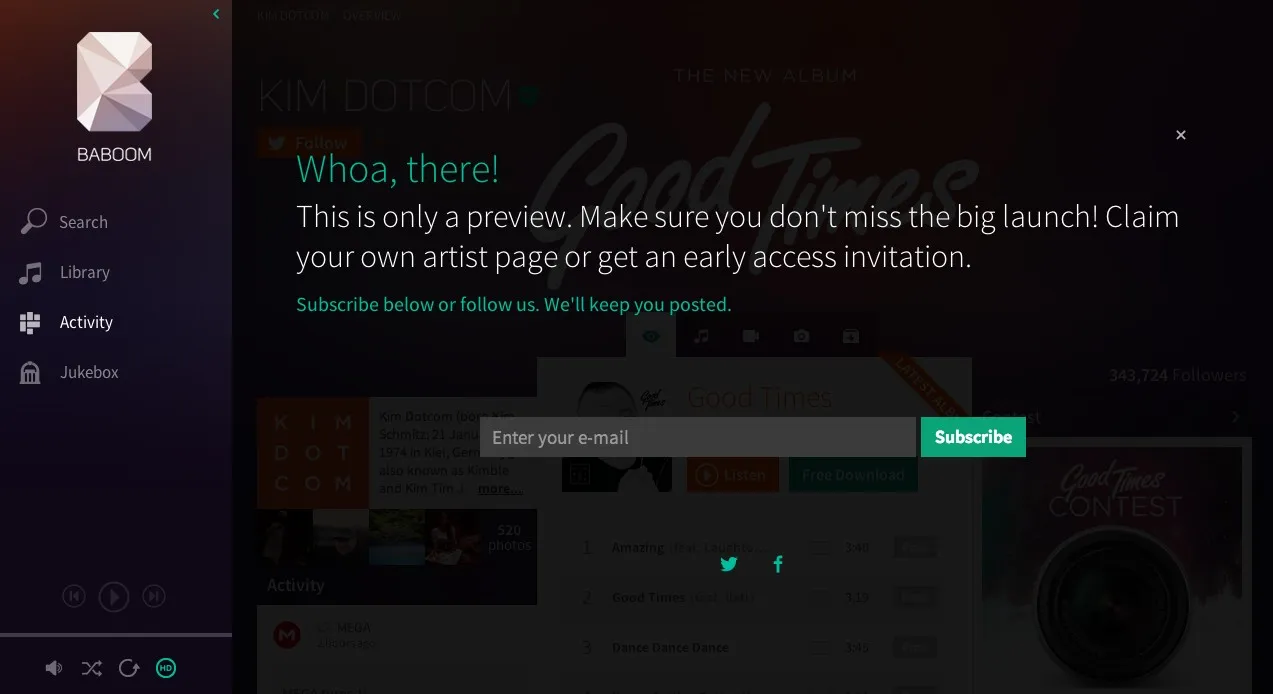 Ouverture de Baboom la plateforme de musique de Kimdotcom — photo 4