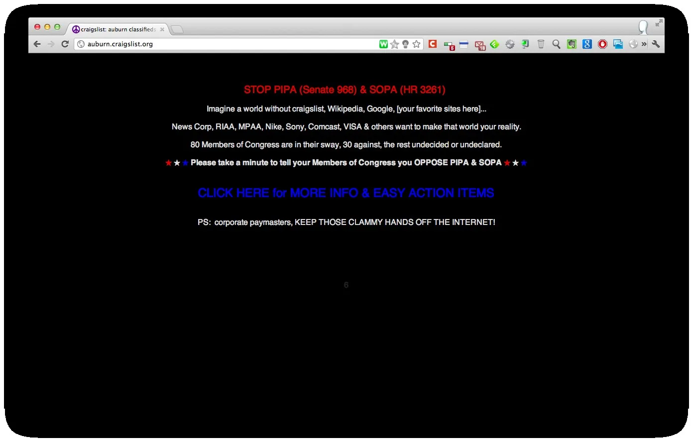 craiglist-sopa Homepage des gros sites anti-SOPA — photo 3