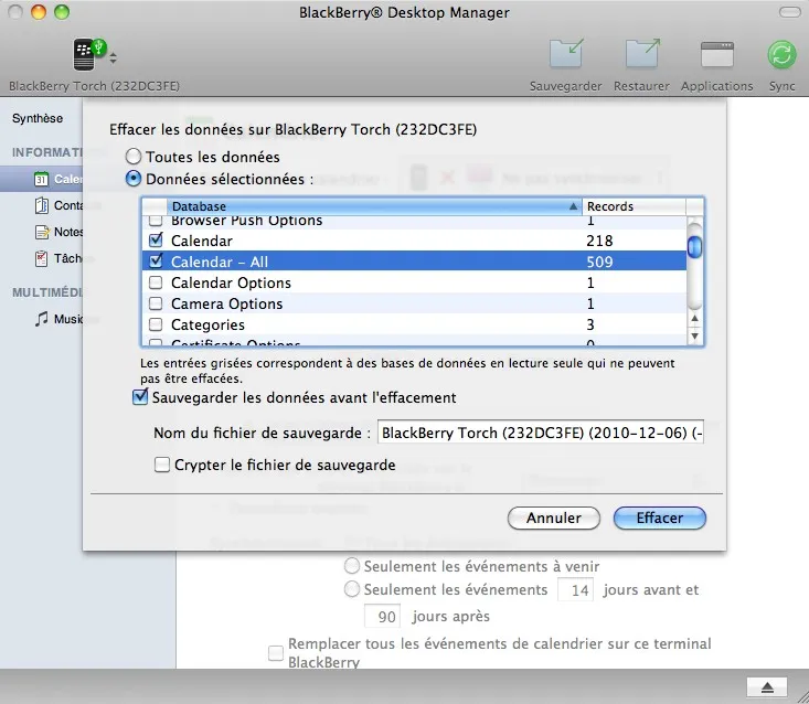 Effacer les contacts et le calendrier sur un Blackberry Torch — photo 1