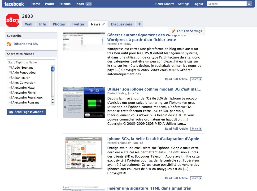 La page fan de 2803