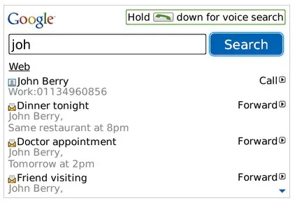 Google Mobile App facilite la recherche dans les emails et les contacts sur les blackberry — photo 1