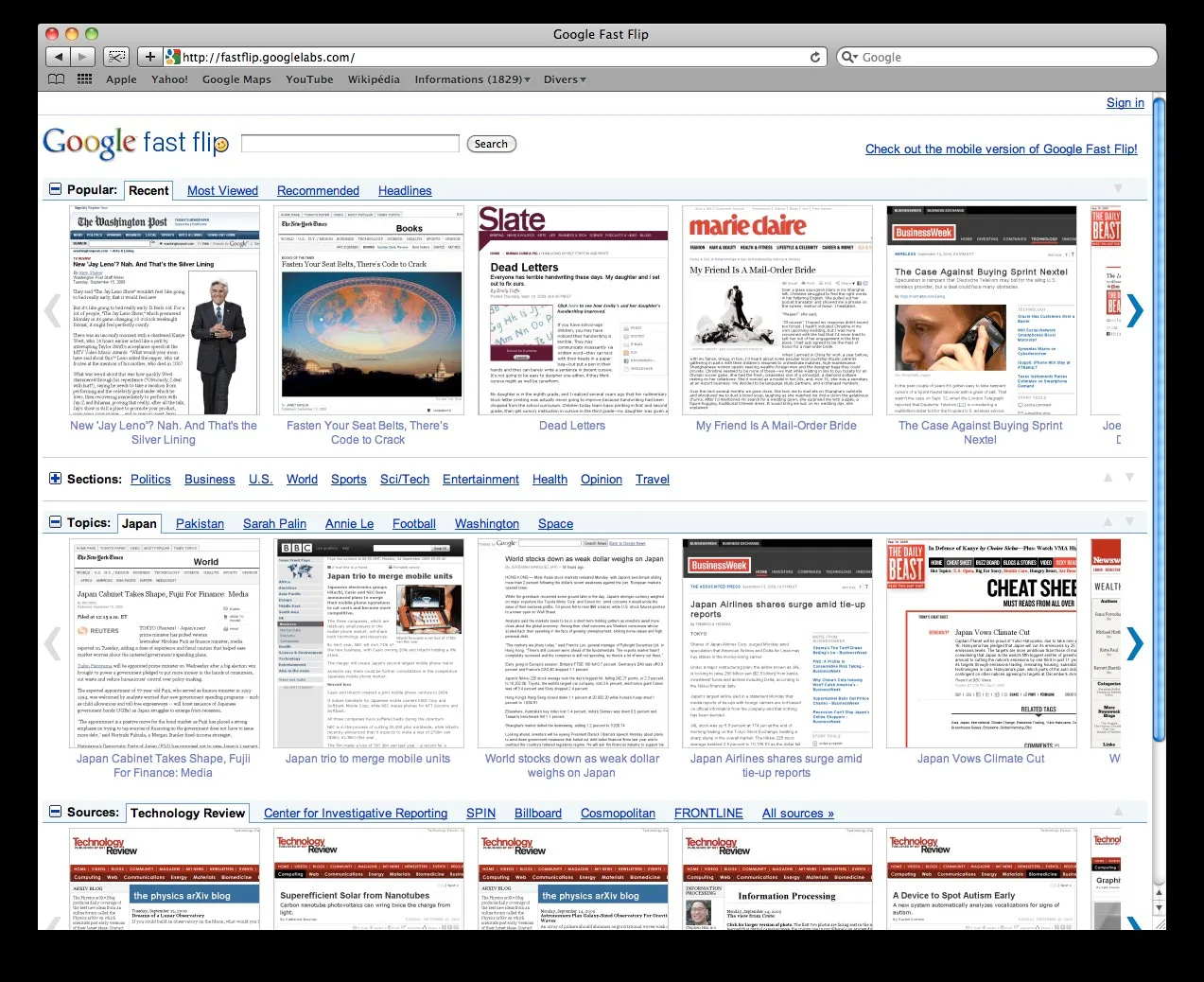 La page d'accueil de FastFlip
