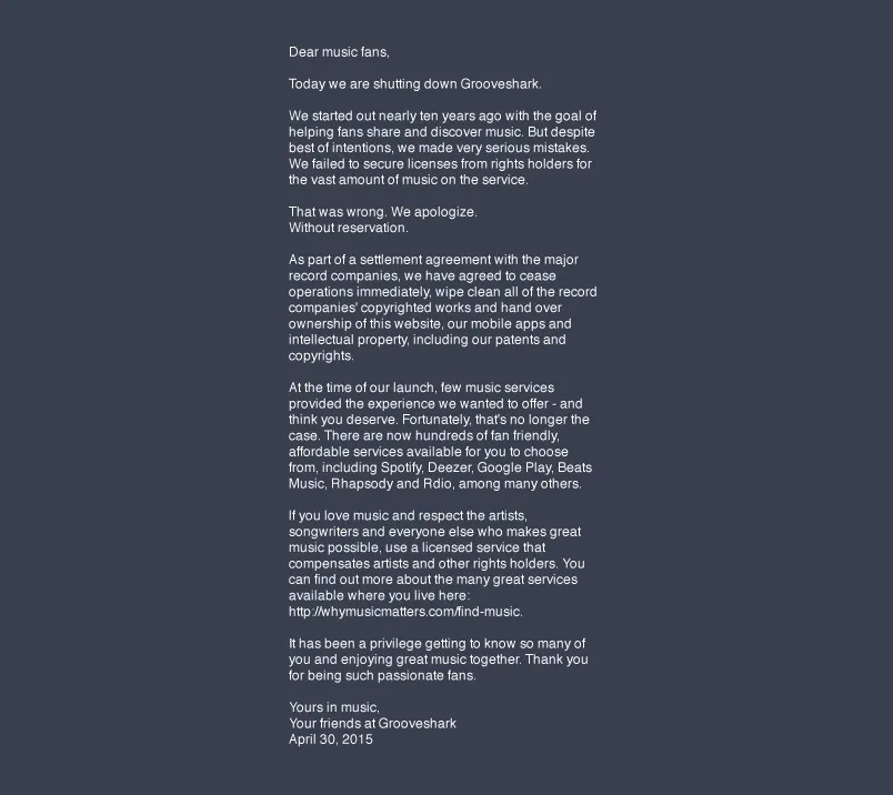 Grooveshark, c'est fini — photo 1