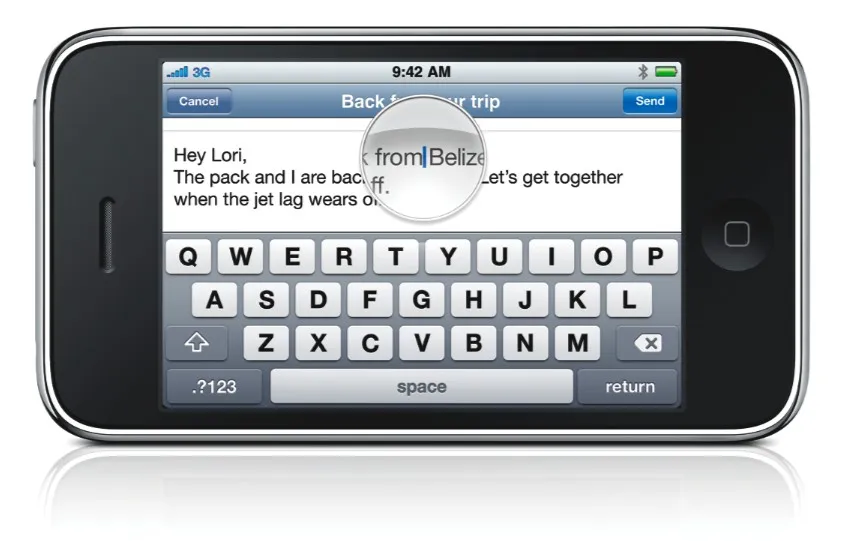 Saisie de texte horizontale sur l'iphone 3Gs