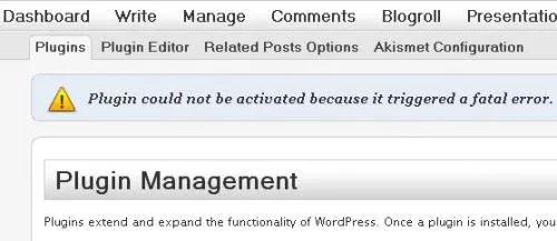 wordpress plugin error