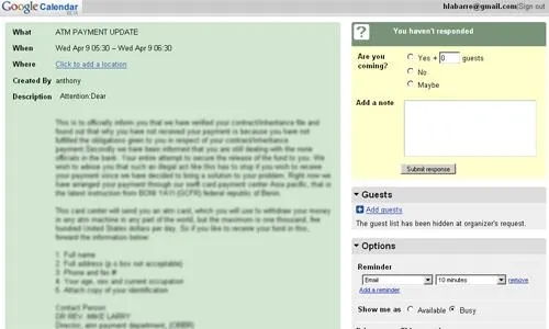 spam google calendar