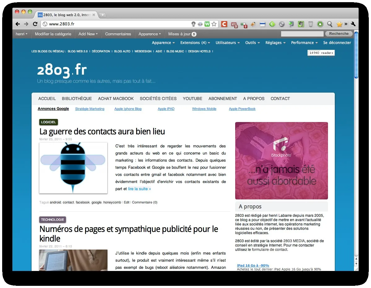 Désactiver la nouvelle barre d'administration de Wordpress 3.1 — photo 1