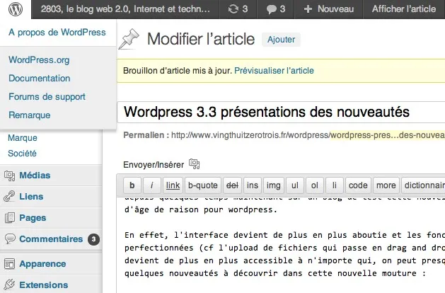 Wordpress 3.3 présentations des principales nouveautés — photo 1