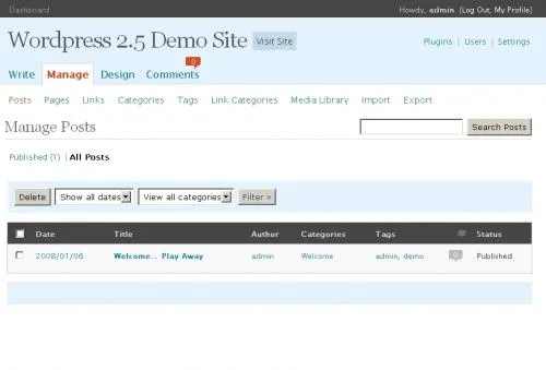 wp 2.5 manager